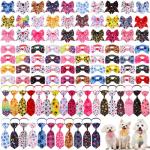 Reginary 100 Pieces Dog Bow Tie Collar Set Include 40 Dog Neckties, and 30 Puppy Bowties, 30 Collar Flowers, Adjustable Pet Ties Grooming for Small Medium Cats Pets Supply(Paw Bone)