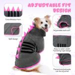HezzLuv Super Absorbent Dog Bathrobe, Microfiber Bath Robe Towel for Fast Drying, Cozy Fit, Adjustable Belly Strap, Unique Dinosaur Design Dog Drying Coat for Bath, Rainy Walks & Cold Weather