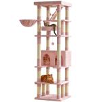 MWPO 74.8 Inches Pink Extra Large Cat Tree, Tall Cat Tower for Indoor Cats with Large Cat Condo, Wide Top Perch, Hammock, Sisal-Covered Scratching Posts, Toys for Kittens & Cats