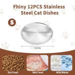 Fhiny 12 PCS Stainless Steel Cat Dish Set, 5.5", Wide Whisker Friendly Cat Bowls Shallow Kitten Feeding Plate Replacement Basic Small Pet Bowl Metal Flat Cat Dish for Stray Cats Dogs (5.5" Dia)
