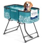 SereneLife Foldable Dog Bath Tub with Adjustable Height, 360° Access, Drain Hose & Storage Pockets – 130 lb Capacity Grooming Station for Indoor/Outdoor Use, Blue