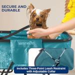 SereneLife Foldable Dog Bath Tub with Adjustable Height, 360° Access, Drain Hose & Storage Pockets – 130 lb Capacity Grooming Station for Indoor/Outdoor Use, Blue