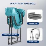SereneLife Foldable Dog Bath Tub with Adjustable Height, 360° Access, Drain Hose & Storage Pockets – 130 lb Capacity Grooming Station for Indoor/Outdoor Use, Blue