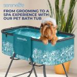 SereneLife Foldable Dog Bath Tub with Adjustable Height, 360° Access, Drain Hose & Storage Pockets – 130 lb Capacity Grooming Station for Indoor/Outdoor Use, Blue