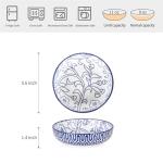 Selamica Ceramic Cat Bowls, 5.6 Inch Wide Shallow Cat Food Bowl/Dishes for Food and Water, Whisker Friendly, Set of 6, Vintage Blue