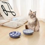 Selamica Ceramic Cat Bowls, 5.6 Inch Wide Shallow Cat Food Bowl/Dishes for Food and Water, Whisker Friendly, Set of 6, Vintage Blue