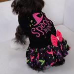 CuteBone Halloween Dog Sweater Dress Spooky Embroidery Turtleneck Puppy Sweater with Bowtie Harness Hole Pullover Winter Dress for Small Dogs