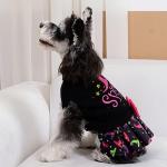 CuteBone Halloween Dog Sweater Dress Spooky Embroidery Turtleneck Puppy Sweater with Bowtie Harness Hole Pullover Winter Dress for Small Dogs