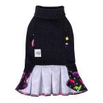 CuteBone Halloween Dog Sweater Dress Spooky Embroidery Turtleneck Puppy Sweater with Bowtie Harness Hole Pullover Winter Dress for Small Dogs