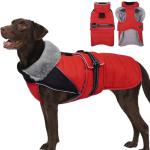 MIGOHI Snowproof Dog Coat - Thick Fleece Dog Jacket with Adjustable Collar, Keep Warm Winter Coat for Dogs Cold Weather Walking Playing,Australian Shepherd,XL,RedBlack