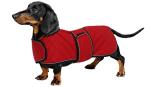 Geyecete Warm Thermal Quilted Dachshund Coat, Dog Winter Coat with Warm Fleece Lining, Outdoor Dog Apparel with Adjustable Bands for Medium, Large Dog-Red-S