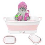 BREENHILL Collapsible Dog Bath Tub for Small Dogs & Cats, Portable Puppy Bath Tub with Water Drain Plug, Space Saving Foldable Pet Bathtub for Indoor & Outdoor Use, Pink