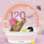 BREENHILL Collapsible Dog Bath Tub for Small Dogs & Cats, Portable Puppy Bath Tub with Water Drain Plug, Space Saving Foldable Pet Bathtub for Indoor & Outdoor Use, Pink