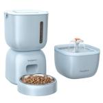 Automatic Cat Feeder and Water Dispenser FW1, Wire or Battery Cat Food Dispenser Timer Pet Feeder - Locking Lid, Desiccant Bag, Programmable Portion Control, 4 Daily Meals, 10s Voice Recorder-Blue