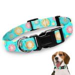 Kazazoo Dog Collar Cute and Soft Nylon Puppy Collar for Boy and Girl, Adjustable Dog Collars for Small Medium Dogs, Blue Sunflowers-M