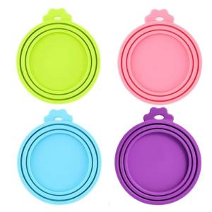 Giozoc 4 Pack Pet Food Can Cover Silicone Can Lids for Dog and Cat Food(Universal Size, One fit 3 Standard Size Food Cans)