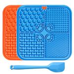 Lick Mat for Dogs, Dog Lick Mat with Suction Cups, Pet Food Mats and Slow Feeder Cat Bowl for Dog Anxiety Relief Pet Enrichment Toys for Bathing Station and Cat Grooming 2 Pack (Blue & Orange)