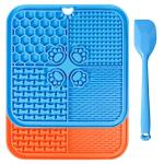 Lick Mat for Dogs, Dog Lick Mat with Suction Cups, Pet Food Mats and Slow Feeder Cat Bowl for Dog Anxiety Relief Pet Enrichment Toys for Bathing Station and Cat Grooming 2 Pack (Blue & Orange)