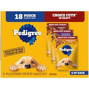 Pedigree Choice Cuts in Gravy Adult Soft Wet Dog Food 18-Count Variety Pack, 3.5 oz. Pouches