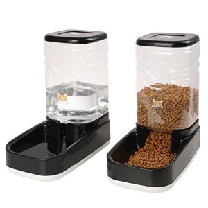 Elevon Automatic Cat Feeder, Gravity Food and Water Dispenser Bowl Set for Small Medium Dogs Animals, Pet Feeder Dispenser Storage Food, 3.8L Large Capacity, Black