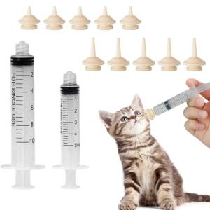 Pet Feeding Syringe -10 Pcs Silicone Feeding Nursing Nipple and 5ML/10ML Feeding Syringe, Pet Nursing Feeding Tools for Kittens Puppies Newborn Animals