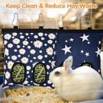 Upgraded Rabbits Hay Feeder Bag for Bunny, Guinea Pigs, Chinchillas - Hanging Washable 2-Hole Hay Dispenser with 600D Oxford Fabric, Small Animal Cage Accessories (Blue Star)