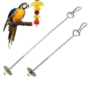 Nogeqi 2PCS Bird Cage Food Holder with Hook, Stainless Steel Bird Feeder for Cage, Parrot Fruit Skewers, Bird Foraging Toys for Macaw Parakeet Parrot Budgie (2 Sizes)