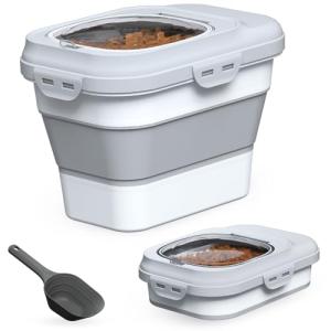 TIOVERY Dog Food Storage Container Small, 10-13lbs Collapsible Dog Cat Food Containers with Airtight Clear Flip-top and Pet Food Scoop, Pet Food Storage Container Bin for Dog Cat Bird Other Pets Grey