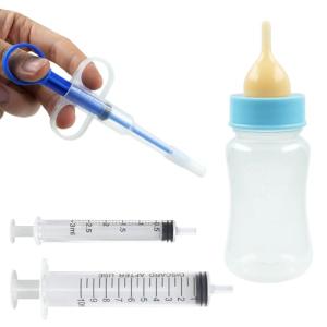 Pet Feeding Kit with Silicone Nipples and Syringes for Kittens, Puppies, Small Animals, 2 Nipples + 2 Syringes (2)