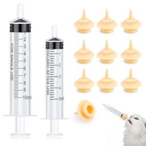 2 Pieces Pet Pill Plunger Pet Feeding with 10PCS Silicone Kitten Nipples & Syringes Feeding & Medicine Dispensing Set for Newborn Kittens, Puppies, Rabbits, Squirrels Perfect for Small Animals Care