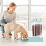 5Lbs/6Qt Portable Airtight Dog Cat Food Container, Match Pet Feeding Mat Clean and Convenient, Making Less Messy, Translucent Storage Bin for Small Animal Kibble, Bird Seed, Oatmeal, Rice-Sky Blue