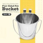 AASPIRE PETS 1 Quart Stainless Steel Flat Sided Pail with Dual Hooks | Hanging Bucket for Dog, Cat, Bird & Small Animals | Durable Food & Water Bowl Fits Kennels, Crates & Cages | Multipurpose Use