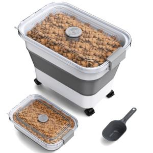 Dog Food Storage Container, 10-23 Lbs Collapsible Dog Food Container with Transparent Airtight Lid, Wheels and Scoop, Travel Pet Food Storage Container for Cat, Dog and Bird, Keep Dry Food Fresh