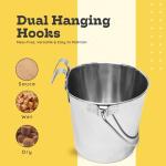 AASPIRE PETS 1 Quart Stainless Steel Flat Sided Pail with Dual Hooks | Hanging Bucket for Dog, Cat, Bird & Small Animals | Durable Food & Water Bowl Fits Kennels, Crates & Cages | Multipurpose Use
