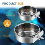 2Pcs Stainless Steel Bird Feeding Bowls, Small Bird Feeding Cup, Stainless Steel Parrot Food Bowl Cage with Holder, Parrot Cage Water Feeder, Pet Cage Cup Holder