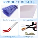 Mini Dustpan and Brush, Reptile Scoop Feeding Tool, Stainless Steel Straight Tweezers and Curved Tweezers for Reptiles, Hamsters, Hedgehogs, Rats, Guinea Pigs, Lizards and Other Small Animals(Black)