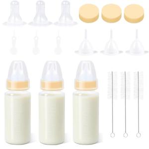 ASEVAT 5 oz 3PackPet Feeding Bottle, Anti-Choking Puppy Feeder Design,with 3pcs Replaceable and Reusable Silicone Nipples for Feeding Puppies, Kittens, Small Animals