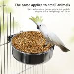 DVHEY 2 Pcs Small Bird Feeding Dish Cups,Parrot Food Bowl Cage with Clamp Holder Stainless Steel,Birdcage Coop Water Feeder for Cockatiel Parakeet Macaw Finches Lovebirds Small Animals (2 Pack, Small)