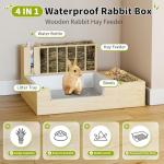 Chloraeon 4-in-1 Waterproof Wooden Rabbit Hay Feeder with Litter Box, 2 Bowls, and Water Bottle, Large Capacity and Waste-Preventing Design, for Guinea Pig, Chinchilla, Bunny, and Other Small Animals