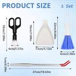 Mini Dustpan and Brush, Reptile Scoop Feeding Tool, Stainless Steel Straight Tweezers and Curved Tweezers for Reptiles, Hamsters, Hedgehogs, Rats, Guinea Pigs, Lizards and Other Small Animals(Black)
