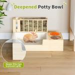 Chloraeon 4-in-1 Waterproof Wooden Rabbit Hay Feeder with Litter Box, 2 Bowls, and Water Bottle, Large Capacity and Waste-Preventing Design, for Guinea Pig, Chinchilla, Bunny, and Other Small Animals