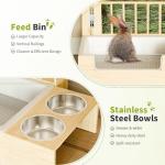 Chloraeon 4-in-1 Waterproof Wooden Rabbit Hay Feeder with Litter Box, 2 Bowls, and Water Bottle, Large Capacity and Waste-Preventing Design, for Guinea Pig, Chinchilla, Bunny, and Other Small Animals