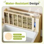 Chloraeon 4-in-1 Waterproof Wooden Rabbit Hay Feeder with Litter Box, 2 Bowls, and Water Bottle, Large Capacity and Waste-Preventing Design, for Guinea Pig, Chinchilla, Bunny, and Other Small Animals