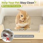 Chloraeon 4-in-1 Waterproof Wooden Rabbit Hay Feeder with Litter Box, 2 Bowls, and Water Bottle, Large Capacity and Waste-Preventing Design, for Guinea Pig, Chinchilla, Bunny, and Other Small Animals