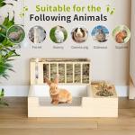 Chloraeon 4-in-1 Waterproof Wooden Rabbit Hay Feeder with Litter Box, 2 Bowls, and Water Bottle, Large Capacity and Waste-Preventing Design, for Guinea Pig, Chinchilla, Bunny, and Other Small Animals