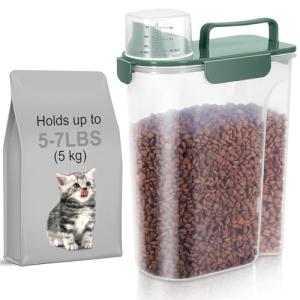 LEAWALK 5-7Lbs Cat Dog Storage Container, Portable Pet Food Containers with Upgraded Large Spout and Cup, Small Animal Kibble Dispenser for Bird Seed, Oatmeal, Rice, Flour, Brown Sugart-Dark Green