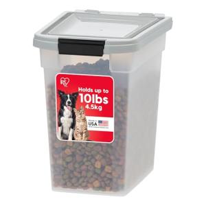 IRIS USA Airtight Dog Food Storage Container, WeatherPro, Up to 10 lbs, Removable Wheels, for Dog Cat Bird and Other Pet Food Storage Bin, Keep Fresh, Translucent Body, Made in USA, Clear/Gray