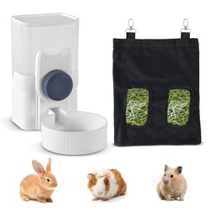 Rabbit Water Bottle 33oz Hamster Water Bottle Hanging Guinea Pig Water Dispenser Include Hay Feeder Bag Set for Bunny Small Pet Animal