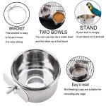 PINVNBY Parrot Feeding Cups Birds Food Dish Stainless Steel Parrot Feeders Water Cage Bowls with Clamp Holder for Cockatiel Conure Budgies Parakeet Parrot Macaw Small Animal Chinchilla Pack of 2