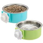 Mechpia 2 Pieces Crate Dog Bowl, Removable Stainless Steel Pet Kennel Hanging Food Water Feeder Bowl Cage Coop Cup for Puppy Medium Dog Cat Rabbit Ferret Bird (Blue,Green)